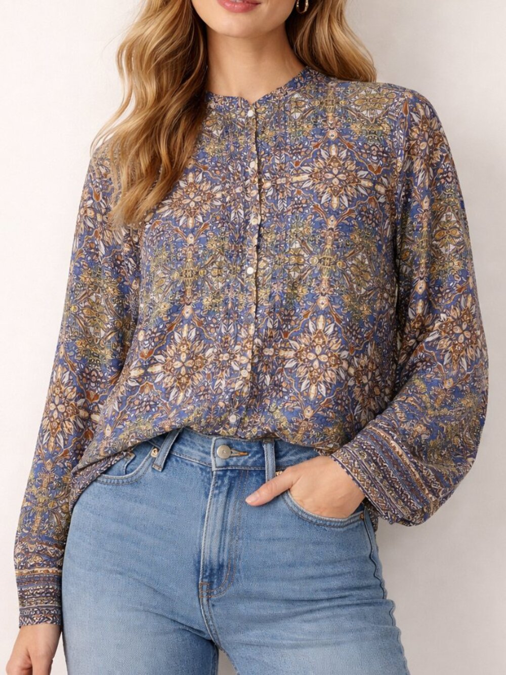 Catherines 3/4 Long Sleeve Button Shirt Womens Size 2X 22/24W Floral Pleated
